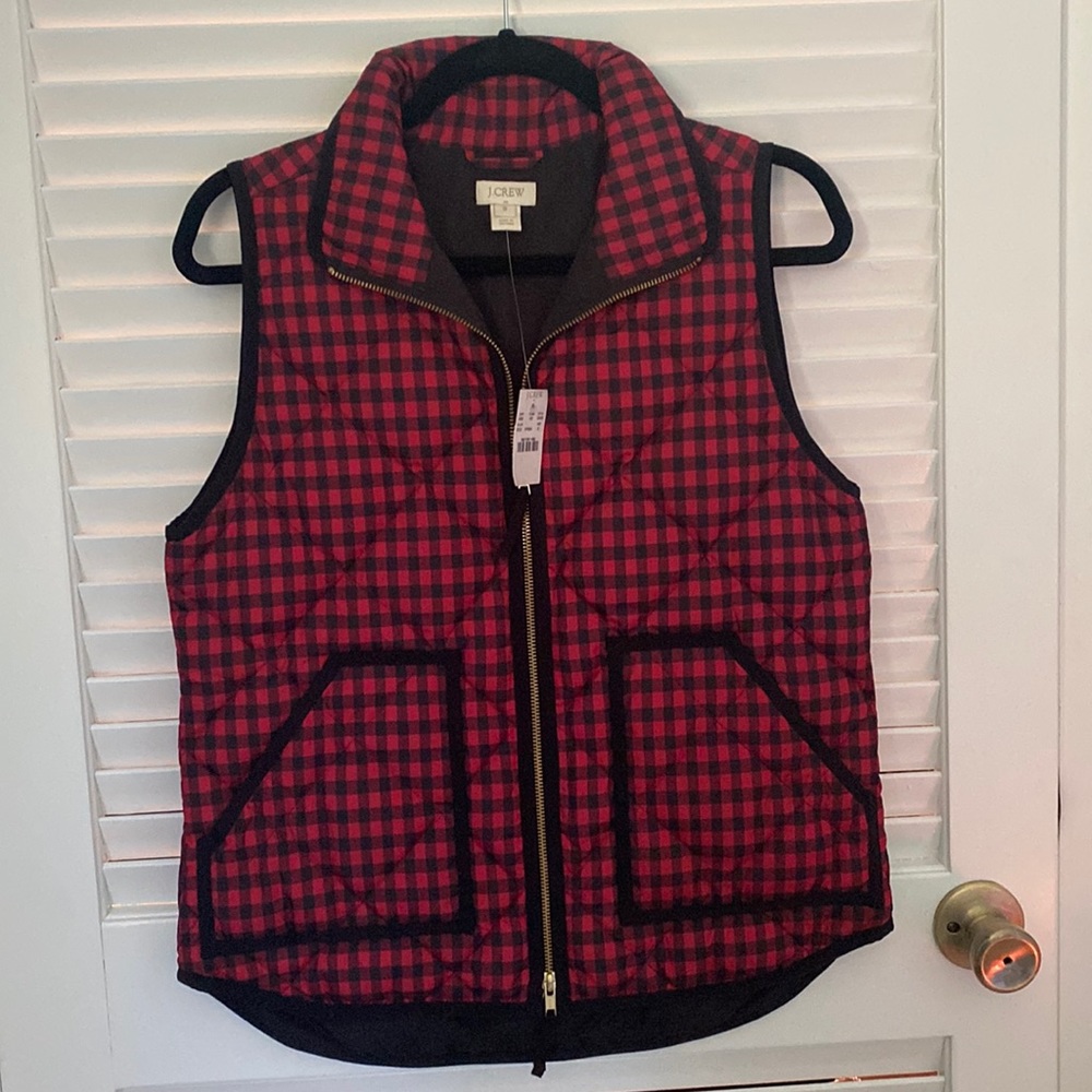 J Crew Red and Black Checkered Vest